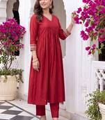 women empire thread work liva kurta with trousers