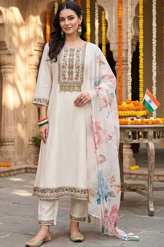 women floral embroidered regular thread work kurta with trousers & with dupatta