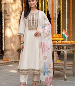 women floral embroidered regular thread work kurta with trousers & with dupatta