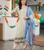 women printed regular thread work kurta with trousers & with dupatta