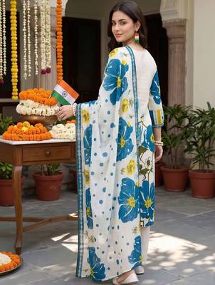 women floral printed regular cotton kurta with trousers & with dupatta 6