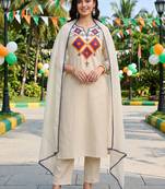women ethnic motifs embroidered regular thread work liva kurta with trousers & with dupatta