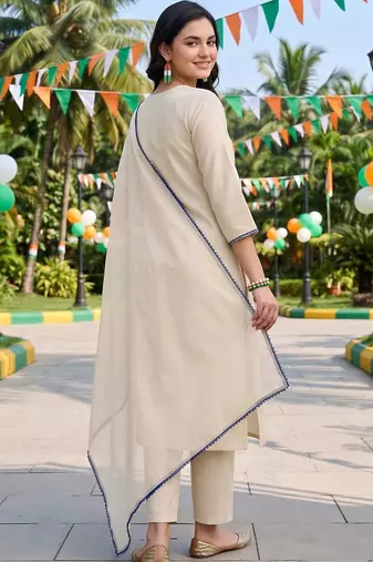 women ethnic motifs embroidered regular thread work liva kurta with trousers & with dupatta