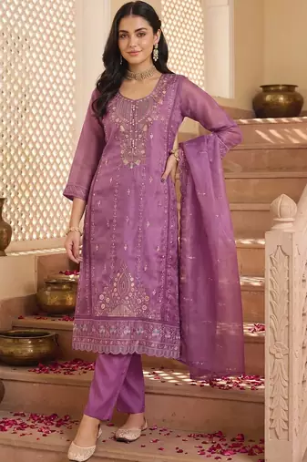 women ethnic motifs embroidered regular thread work kurta with trousers & with dupatta