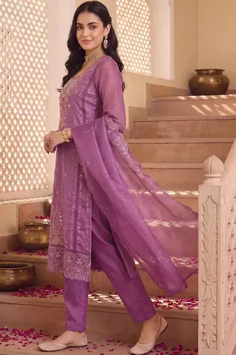 women ethnic motifs embroidered regular thread work kurta with trousers & with dupatta