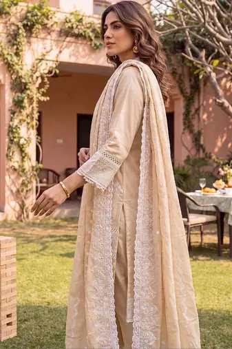 women ethnic motifs embroidered regular sequinned cotton kurta with trousers & with dupatta
