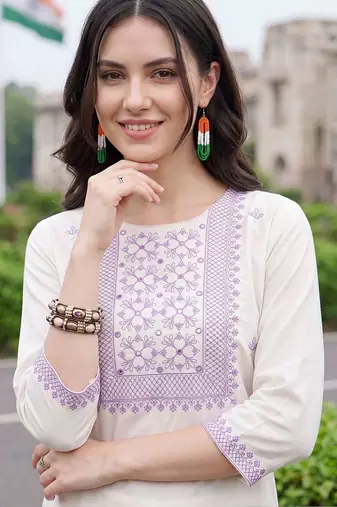 women ethnic motifs embroidered regular thread work cotton kurta with trousers & with dupatta
