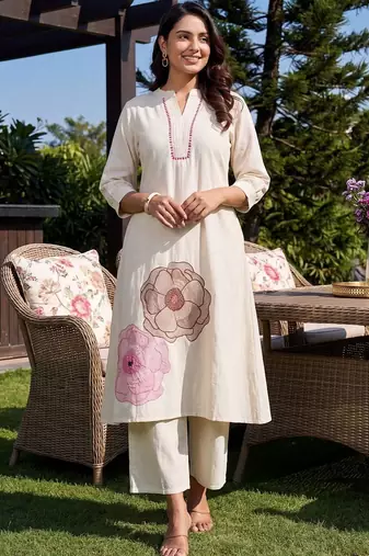 women floral embroidered regular sequinned kurta with palazzos