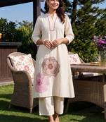 women floral embroidered regular sequinned kurta with palazzos