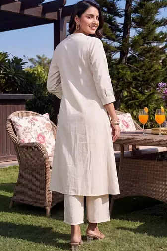 women floral embroidered regular sequinned kurta with palazzos