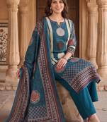 women printed regular cotton kurta with trousers & with dupatta