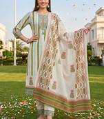 women floral printed regular sequinned cotton kurta with trousers & with dupatta