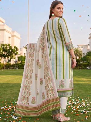 women floral printed regular sequinned cotton kurta with trousers & with dupatta 5