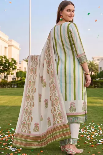 women floral printed regular sequinned cotton kurta with trousers & with dupatta