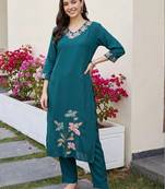 women floral embroidered regular thread work kurta with trousers