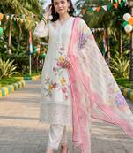 women floral embroidered regular thread work kurta with trousers & with dupatta