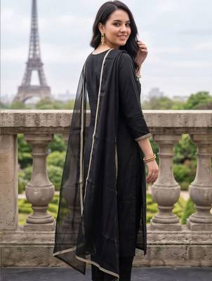 women ethnic motifs embroidered regular thread work liva kurta with trousers & with dupatta 6