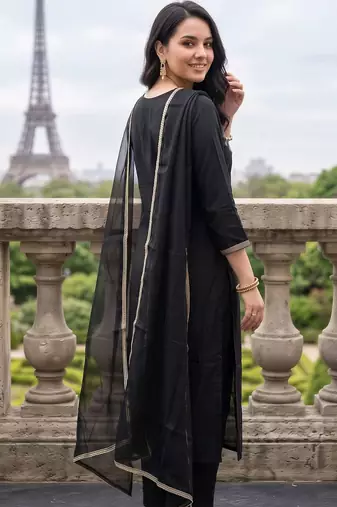 women ethnic motifs embroidered regular thread work liva kurta with trousers & with dupatta