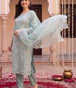 women ethnic motifs embroidered regular thread work kurta with trousers & with dupatta