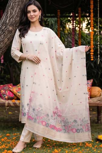 women animal regular kurta with trousers & with dupatta