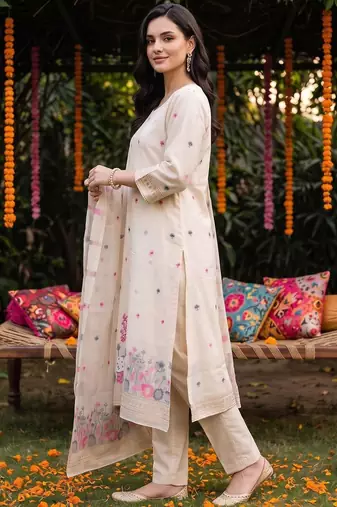 women animal regular kurta with trousers & with dupatta