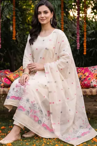 women animal regular kurta with trousers & with dupatta