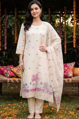 women animal regular kurta with trousers & with dupatta