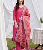 women ethnic motifs regular kurta with trousers & with dupatta