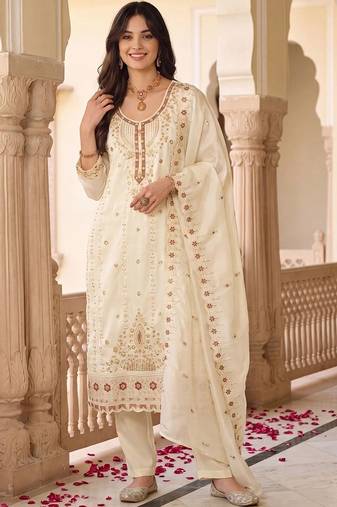 women ethnic motifs embroidered regular kurta with trousers & with dupatta
