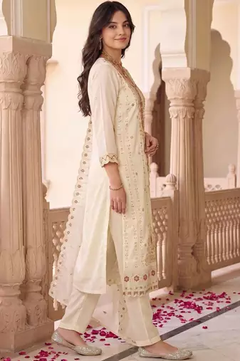 women ethnic motifs embroidered regular kurta with trousers & with dupatta