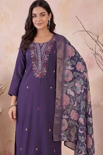 women floral embroidered regular thread work kurta with trousers & with dupatta