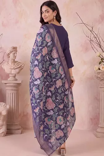 women floral embroidered regular thread work kurta with trousers & with dupatta