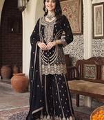 women ethnic motifs embroidered regular thread work kurta with sharara & with dupatta