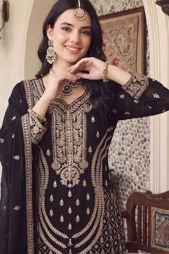 women ethnic motifs embroidered regular thread work kurta with sharara & with dupatta