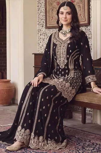 women ethnic motifs embroidered regular thread work kurta with sharara & with dupatta
