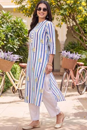 women floral printed regular cotton kurta with palazzos