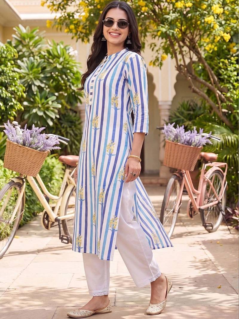 women floral printed regular cotton kurta with palazzos