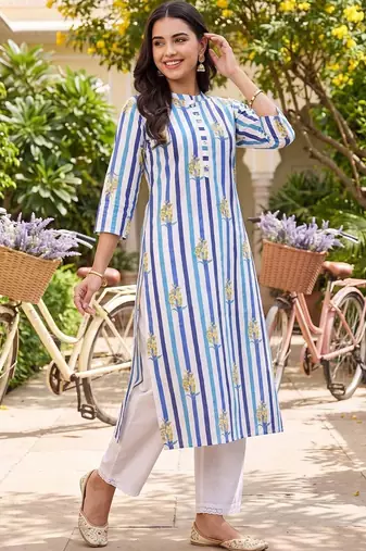 women floral printed regular cotton kurta with palazzos