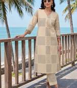 women printed regular cotton kurta with trousers