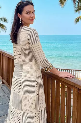 women printed regular cotton kurta with trousers