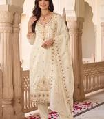 women ethnic motifs embroidered regular thread work kurta with trousers & with dupatta