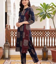 women ethnic motifs printed regular cotton kurta with trousers