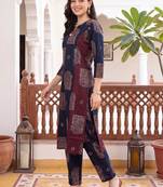 women ethnic motifs printed regular cotton kurta with trousers