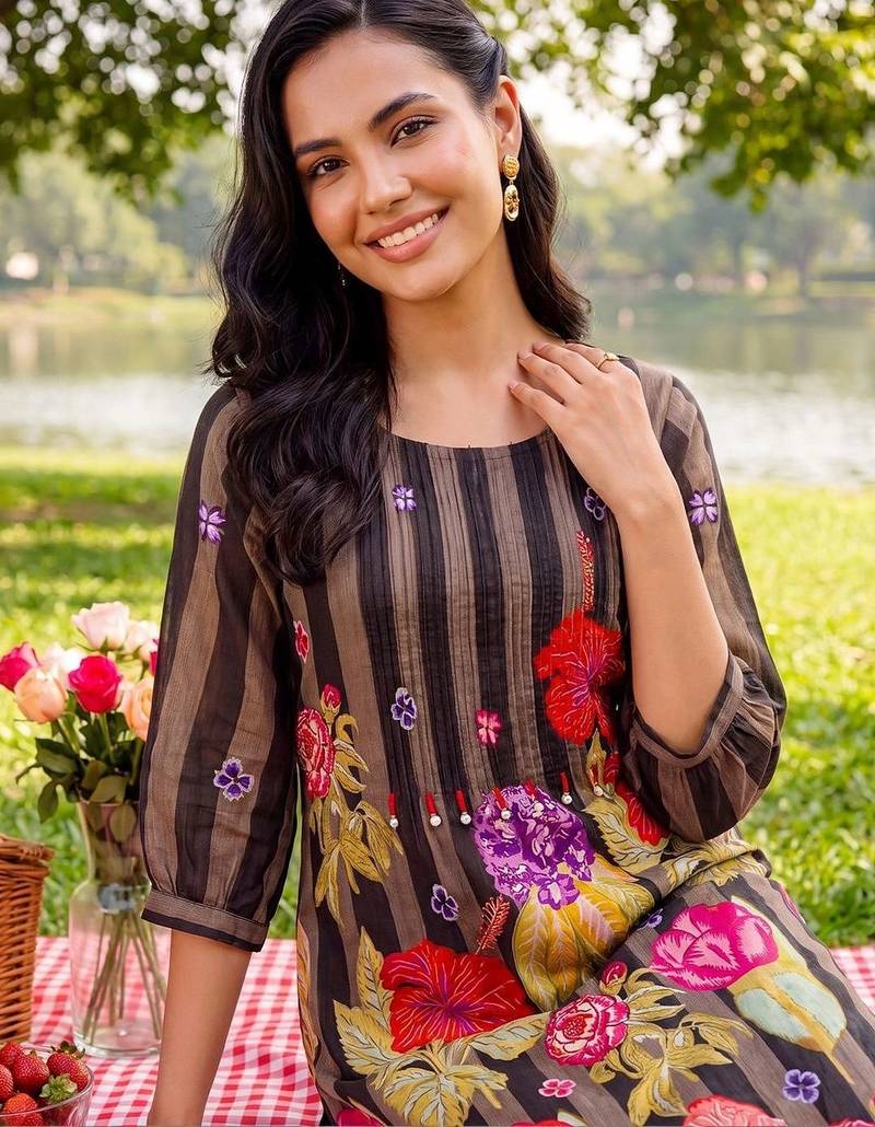 women floral printed regular cotton kurta with trousers