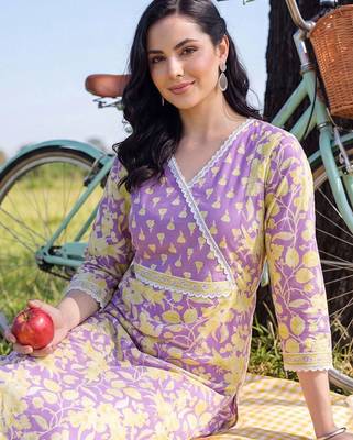 women floral printed angrakha cotton kurta with patiala & with dupatta 2