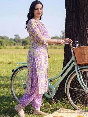 women floral printed angrakha cotton kurta with patiala & with dupatta 3