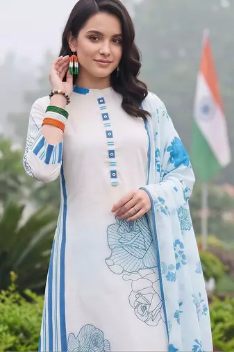 women floral printed regular cotton kurta with trousers & with dupatta