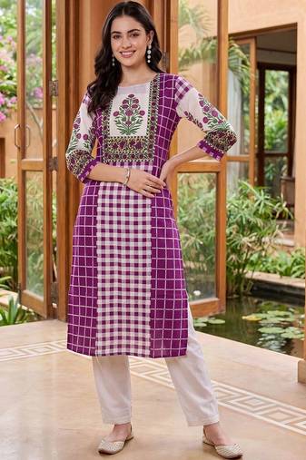 women printed regular cotton kurta with trousers