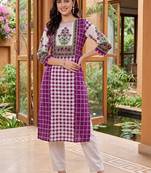 women printed regular cotton kurta with trousers