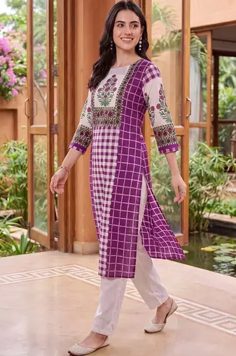 women printed regular cotton kurta with trousers